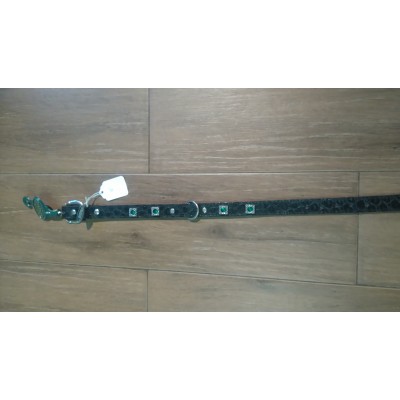 Leather Dog Collar with Green Ruby Green - 18 '' * "Stephi"